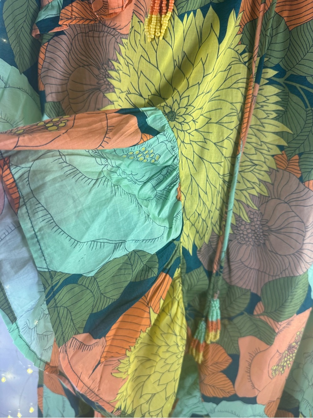 NWT Farm Rio x Anthropologie Floral High Low Midi Dress XL Petite Boho Tassel - Picture 8 of 14